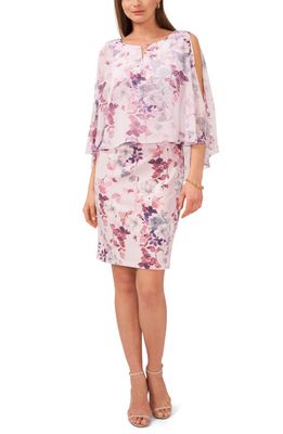 Chaus Notch Neck Floral Overlay Sheath Minidress in Lilac/Purple 539