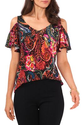Chaus Print Cold Shoulder Top in Black/Pink/Red