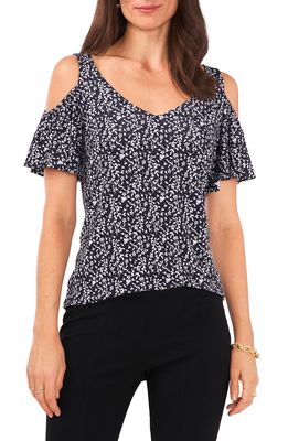 Chaus Print Cold Shoulder Top in Navy/White