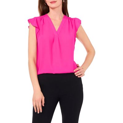 Chaus Print Flutter Sleeve Blouse in Fiercely Fuchsia 535 