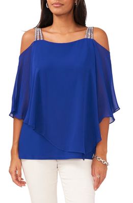 Chaus Rhinestone Cold Shoulder Blouse in Goddess Blue