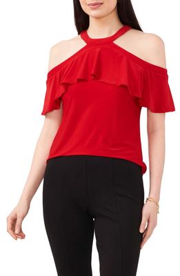 Chaus Ruffle Cold Shoulder Blouse in Red