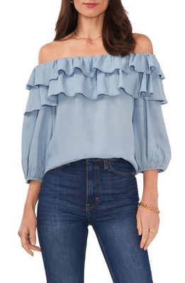 Chaus Ruffle Off the Shoulder Top in Arctic Blue