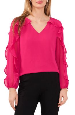 Chaus Ruffle Sleeve V-Neck Blouse in Power Pink 