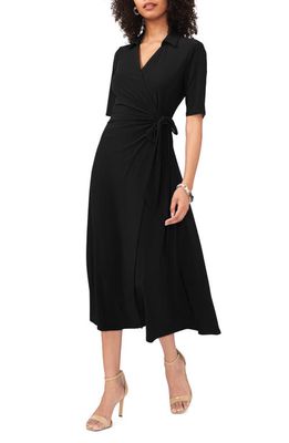 Chaus Short Sleeve Faux Wrap Midi Dress in Black