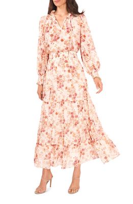 Chaus Smocked Long Sleeve Maxi Dress in Cream/Multi