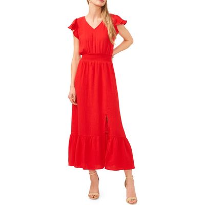 Chaus Smocked Waist Double Gauze Midi Dress in Red 