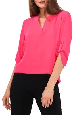 Chaus Split Neck Blouse in Tropical Pink