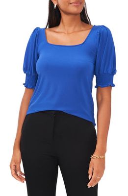 Chaus Square Neck Smocked Sleeve Blouse in Deep Royal Blue