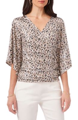 Chaus Surplice Foil Knit Blouse in Taupe/Ivory/Black