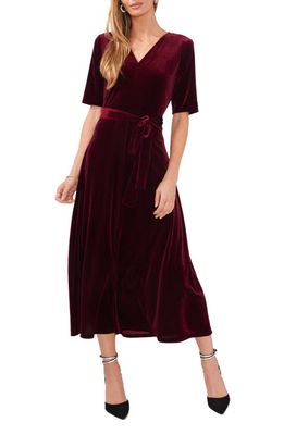 Chaus Tie Waist Velvet Midi Dress in Wine