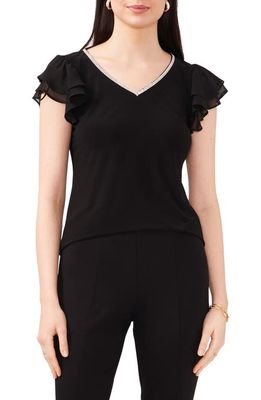 Chaus V-Neck Ruffle Sleeve Top in Black