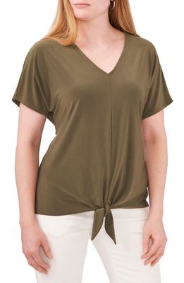 Chaus V-Neck Tie Front Top in Olive
