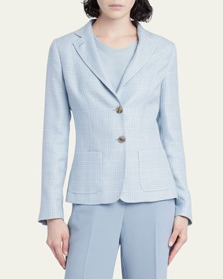 Check Cashmere Single-Breasted Blazer Jacket
