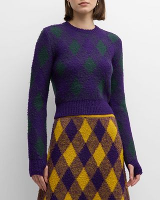 Check Knit Long-Sleeve Thumbhole Sweater