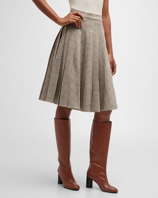 Check Pleated A-Line Skirt