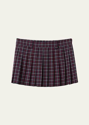 Check Pleated Wool Mini Skirt