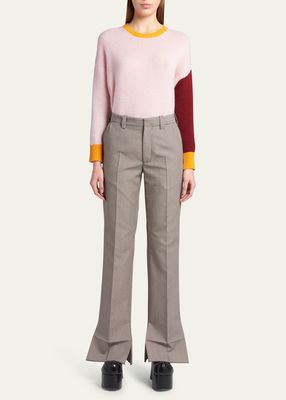 Check Print Wool Trousers with Split Cuffs
