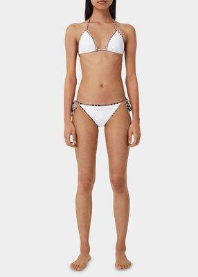 Check-Trimmed Two-Piece Bikini Set, White