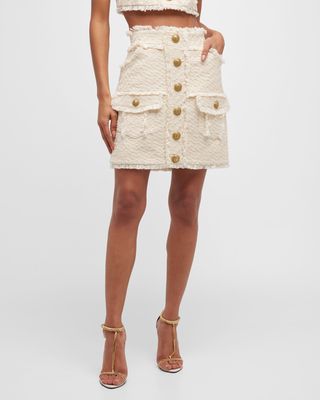 Check Tweed Button-Front Cargo Mini Skirt