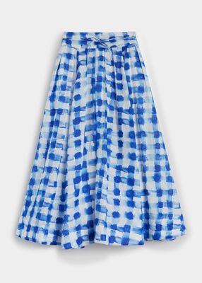 Check Watercolor Pleated Midi Skirt