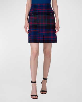 Check Wool-Cashmere Slit-Front A-Line Mini Skirt