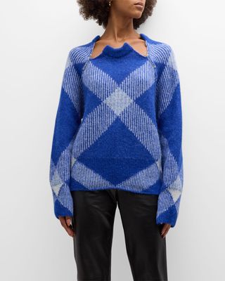 Check Wool Sweater with Safety Pins