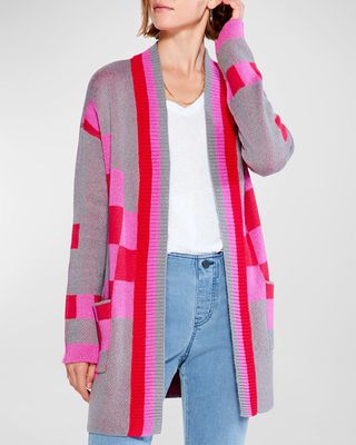 Checked Away Open-Front Cardigan