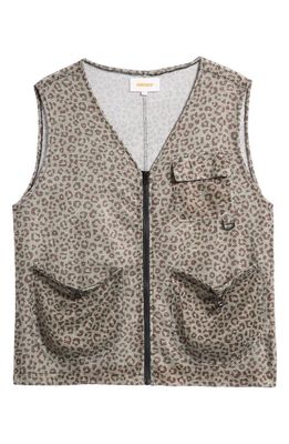 CHECKS Leopard Print Mesh Zip-Up Vest in Olive