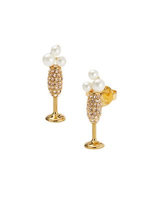 Cheers To That Gold-Plated, Cubic Zirconia & Resin Pearl Stud Earrings