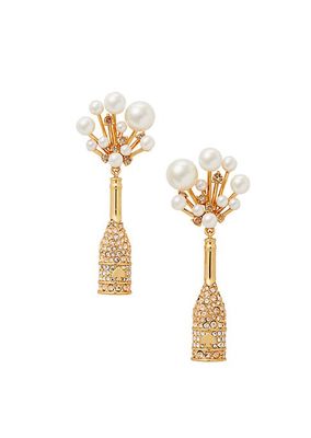 Cheers To That Gold-Plated, Cubic Zirconia & Resin Pearls Drop Earrings