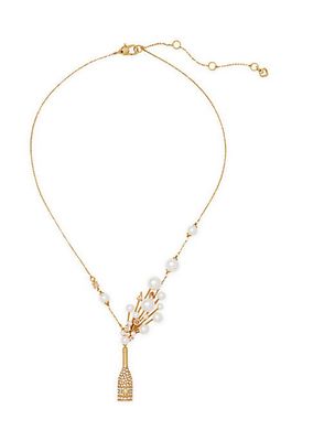 Cheers To That Statement Gold-Plated, Glass Stone, Cubic Zirconia & Resin Pearl Pendant Necklace
