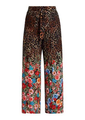 Cheetah & Floral-Print Wrap Pants