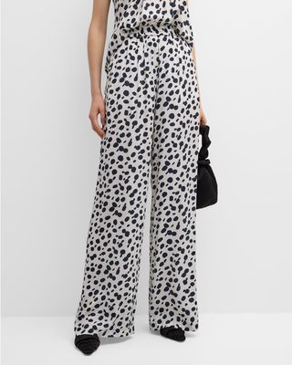 Cheetah-Print Relaxed Wide-Leg Pull-On Pants