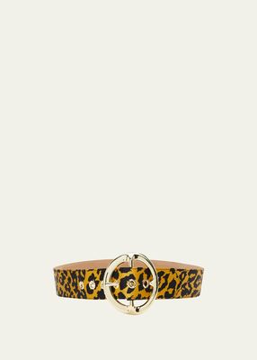 Cheetah Signature Buckle Leather Belt