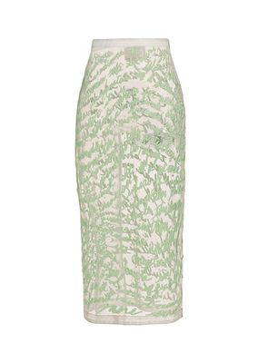 Cheever Cursive Embroidered Sheer Midi-Skirt