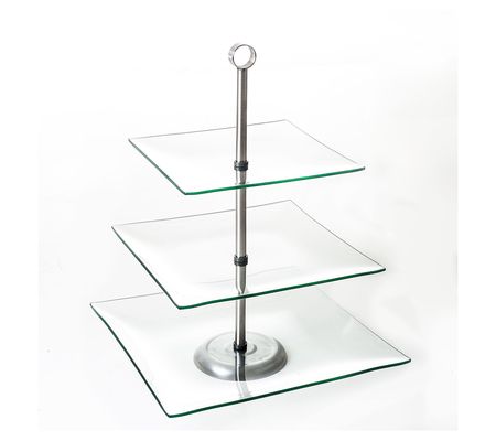 Chef Buddy 3-Tier Square Glass Cupcake Stand Di play Stand