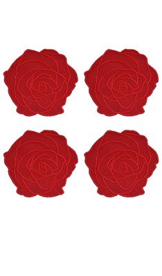Chefanie Red Rose Cocktaill Napkins Set Of 4 in Red.