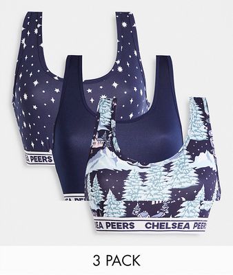 Chelsea Peers 3 pack bralette set in snowy mountain print-Multi