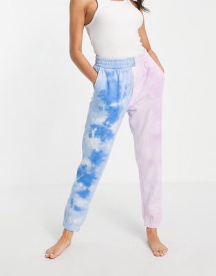 Chelsea Peers cotton contrast tie dye sweatpants in lilac and blue - MULTI