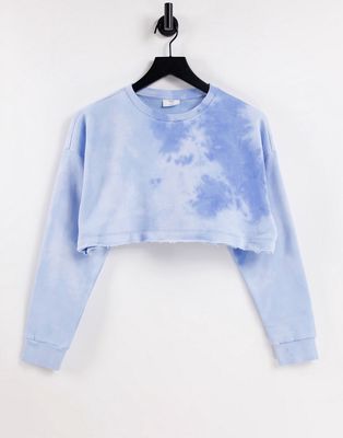 Chelsea Peers cotton tie dye cropped sweatshirt with raw edge detail in blue - MBLUE-Blues