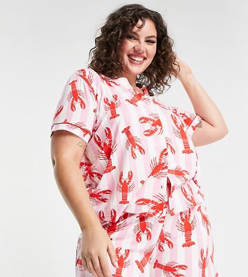 Chelsea Peers Curve revere top and short pajama set in stripe lobster print - MULTI