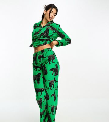 Chelsea Peers Exclusive velour panther print top and pants pajama set in apple green