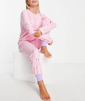 Chelsea Peers foil unicorn pajamas in light pink