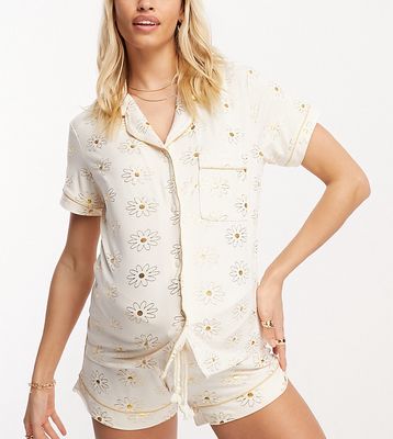 Chelsea Peers Maternity cream and gold foil daisy print pajama set-White