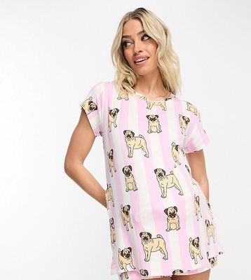 Chelsea Peers Maternity short pajama set in pink and white pug stripe-Purple