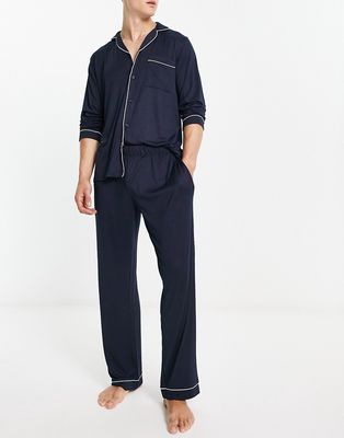 Chelsea Peers modal button long pajama set in navy