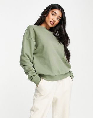Chelsea Peers oversized sweatshirt with woven logo tab in sage-Green