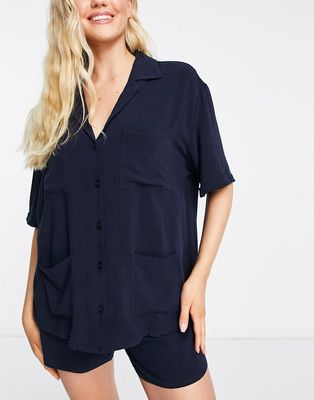 Chelsea Peers oversized utility style shirt and short set in navy