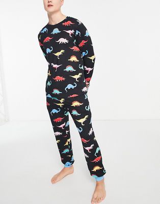 Chelsea Peers pajama set in dinosaur print-Black